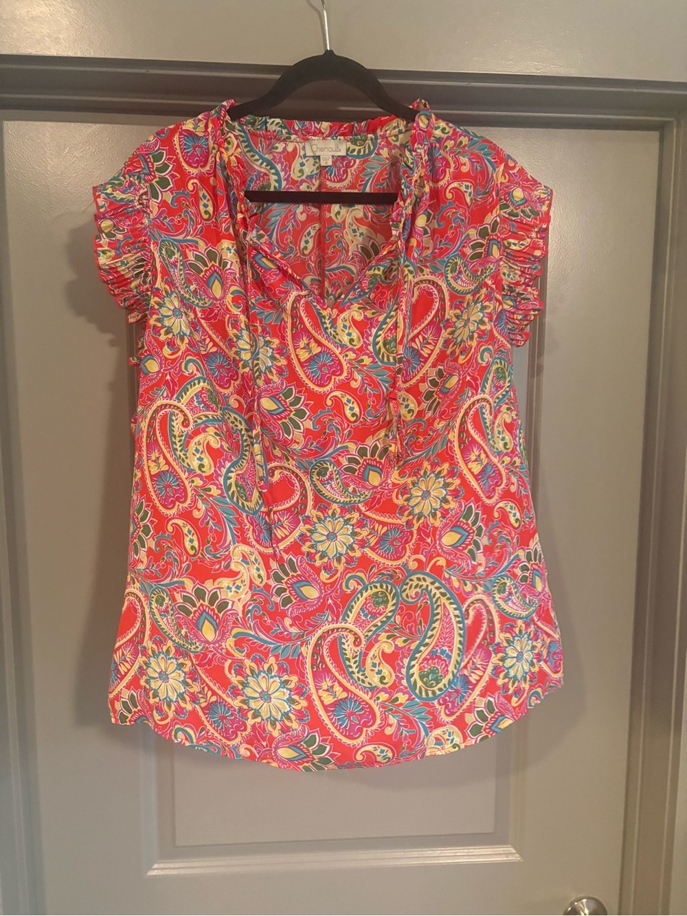 Chenault Coral Paisley Ruffle-Sleeve Blouse